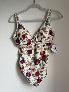 Paladini Floral One-Piece Swimsuit - Cream with Red & Purple Flowers